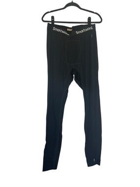 Smartwool Black Men’s Merino Base Layer Leggings with Multicolor Logo